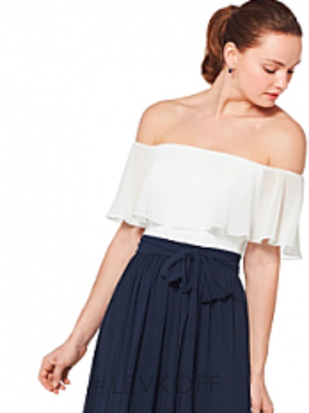 NWT BILL LEVKOFF IVORY/NAVY CHIFFON GOWN SIZE 8